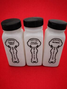 3 VTG Griffith Milk Glass Spice Jars